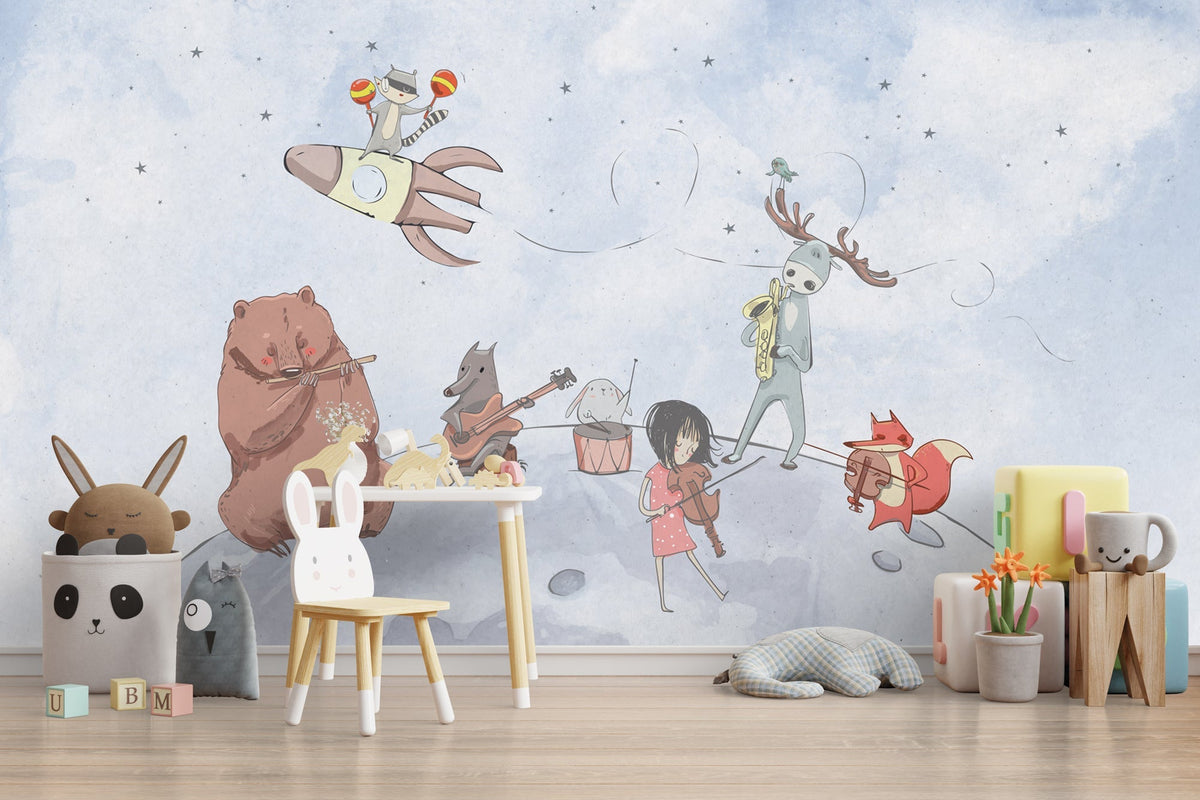 Nordic Animals Party - Kids Room Wallpaper Mural-ChandeliersDecor