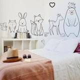 Nordic Cartoon Animal Wall Sticker | Shy Bear Fox Baby Children Room Creative Nursery Decals | Home Decor Wallpaper