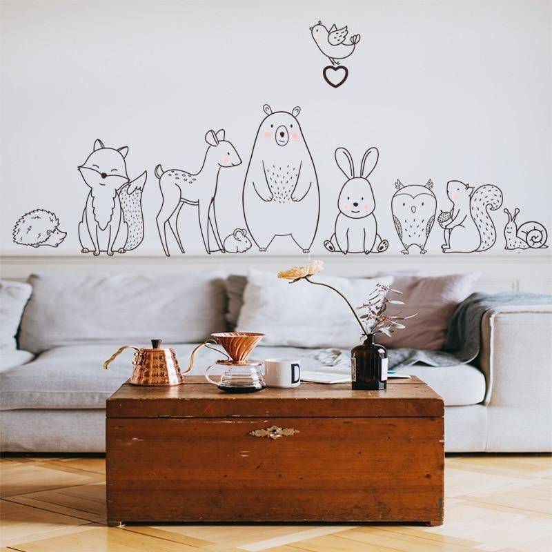 Nordic Cartoon Animal Wall Sticker | Shy Bear Fox Baby Children Room Creative Nursery Decals | Home Decor Wallpaper