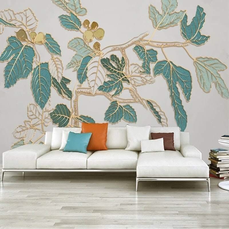 Nordic Golden Embossed Line Leaf Wallpaper for Home Wall Decor-ChandeliersDecor.com