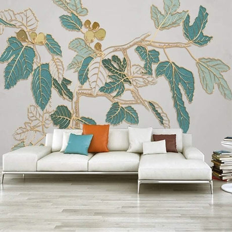 Nordic Golden Embossed Line Leaf Wallpaper for Home Wall Decor-ChandeliersDecor.com