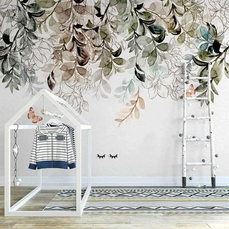 Nordic Leaf Butterfly Flower Wallpaper for Home Wall Decor-ChandeliersDecor.com