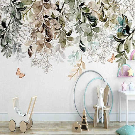 Nordic Leaf Butterfly Flower Wallpaper for Home Wall Decor-ChandeliersDecor