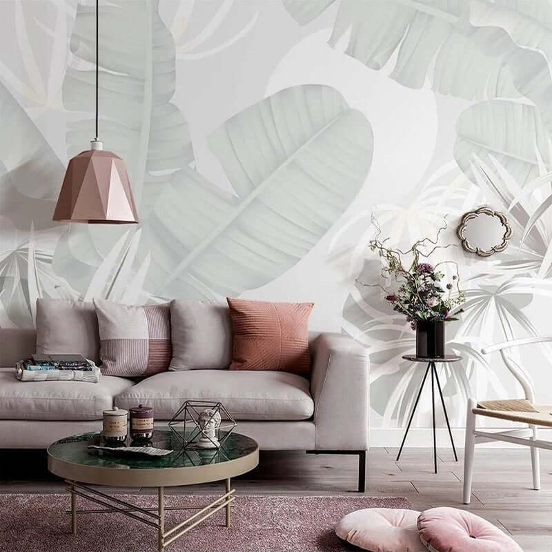 Nordic Tropical Leaves Palm Leaves Wallpaper Mural-ChandeliersDecor.com