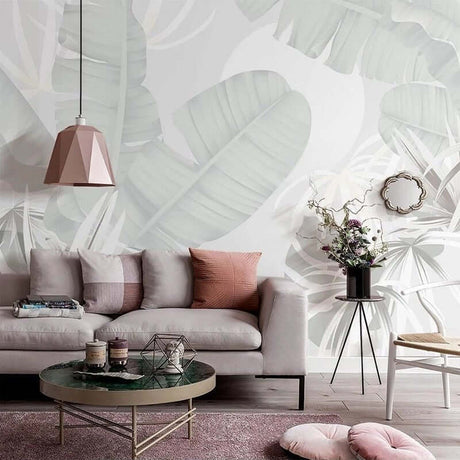 Nordic Tropical Leaves Palm Leaves Wallpaper Mural-ChandeliersDecor.com