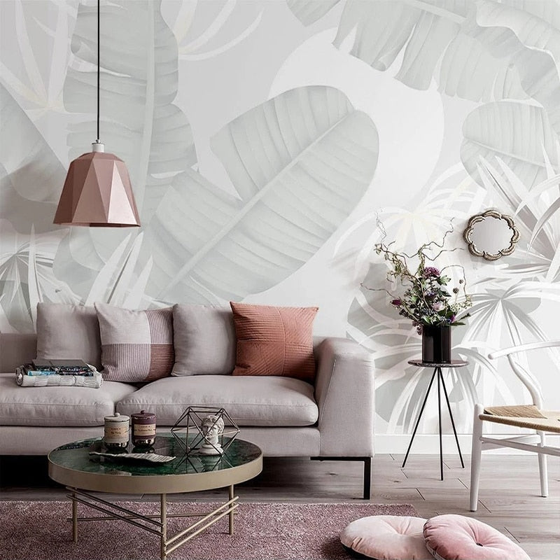 Nordic Tropical Leaves Palm Leaves Wallpaper Mural-ChandeliersDecor