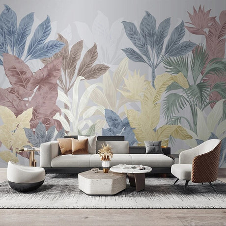 Nordic Tropical Plants Leaf Wallpaper Mural-ChandeliersDecor