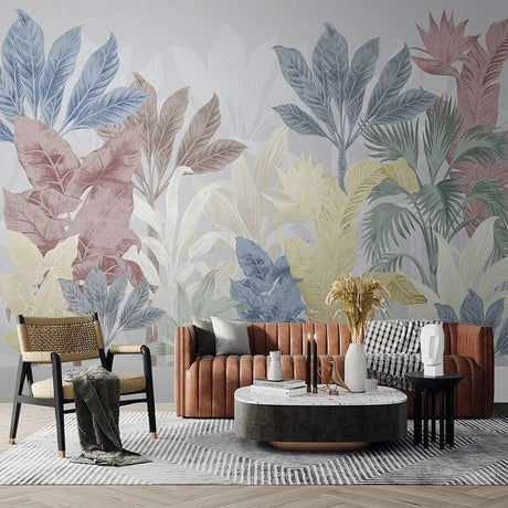 Nordic Tropical Plants Leaf Wallpaper Mural-ChandeliersDecor