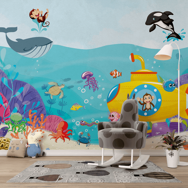 Ocean Creatures Party - Kids Room Wallpaper Mural-ChandeliersDecor.com