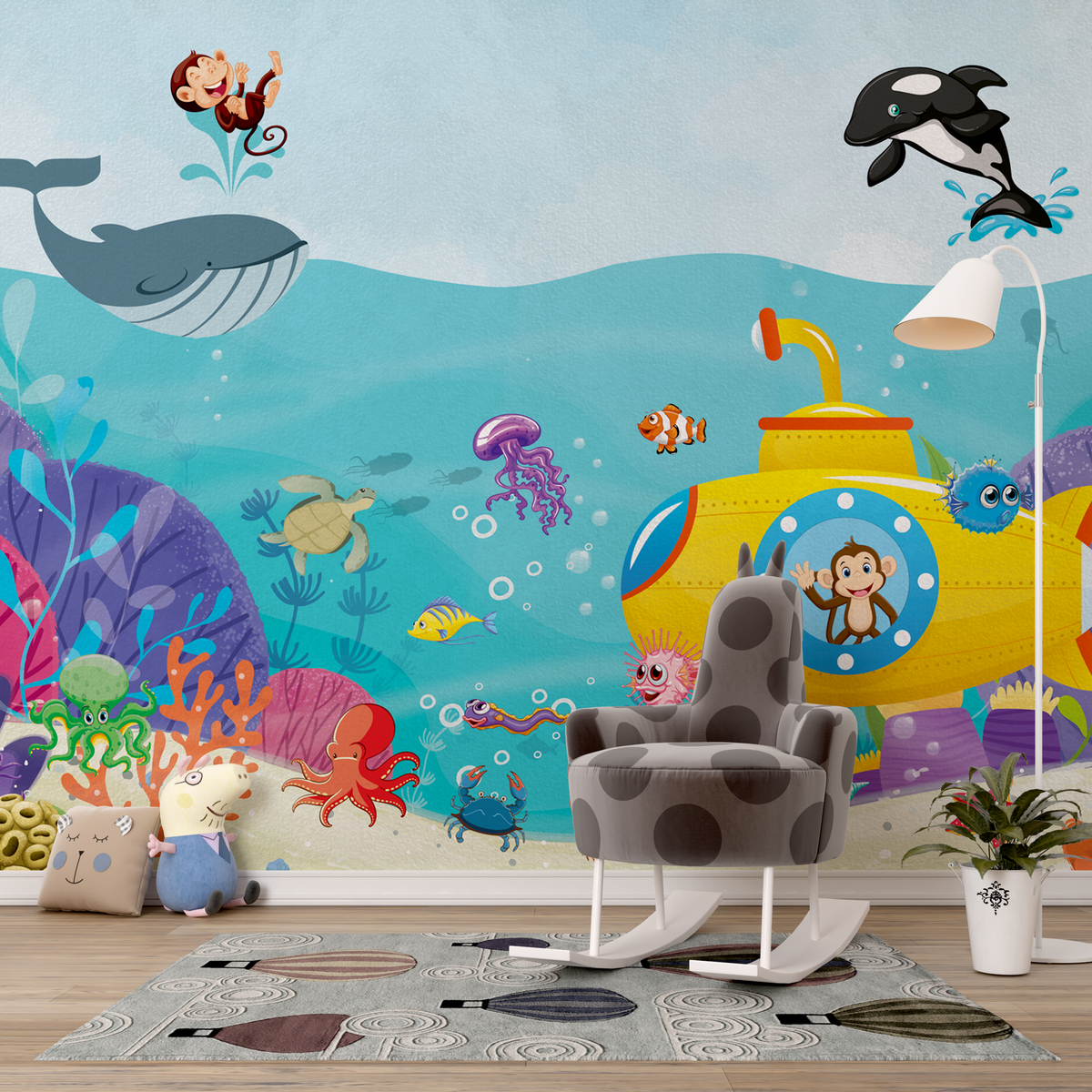 Ocean Creatures Party - Kids Room Wallpaper Mural-ChandeliersDecor