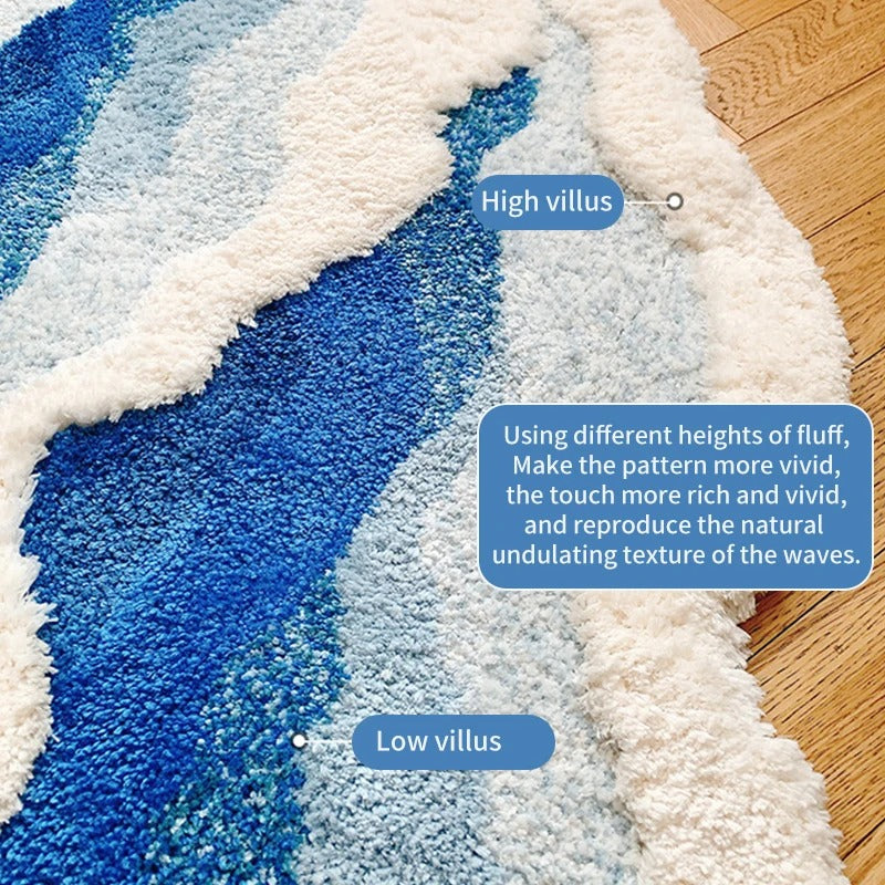 Flauschiger Ozeanwellen-Teppich mit blauen Linien