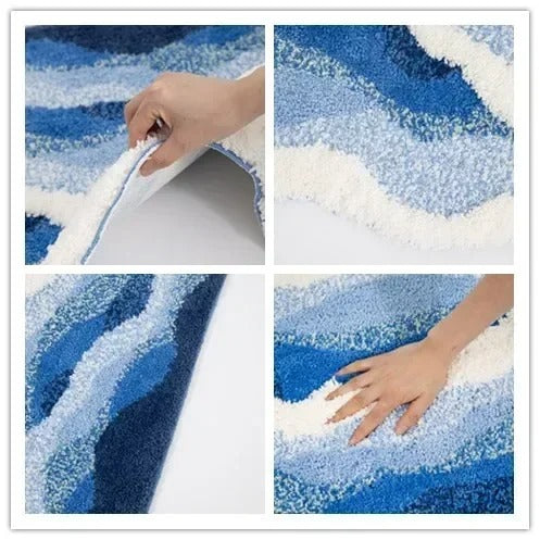 Flauschiger Ozeanwellen-Teppich mit blauen Linien