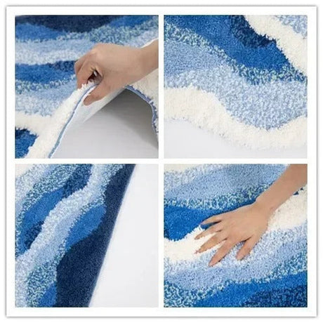 Ocean Wave Fluffy Blue Lines Rug-ChandeliersDecor