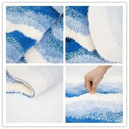 Ocean Wave Fluffy Blue Lines Rug-ChandeliersDecor