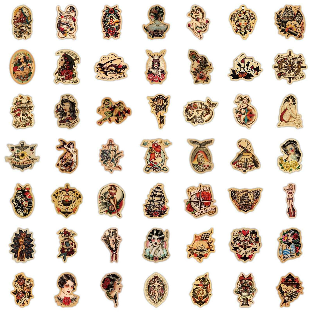 Old School Tattoo Stickers Pack - Traditional, Retro Designs-ChandeliersDecor