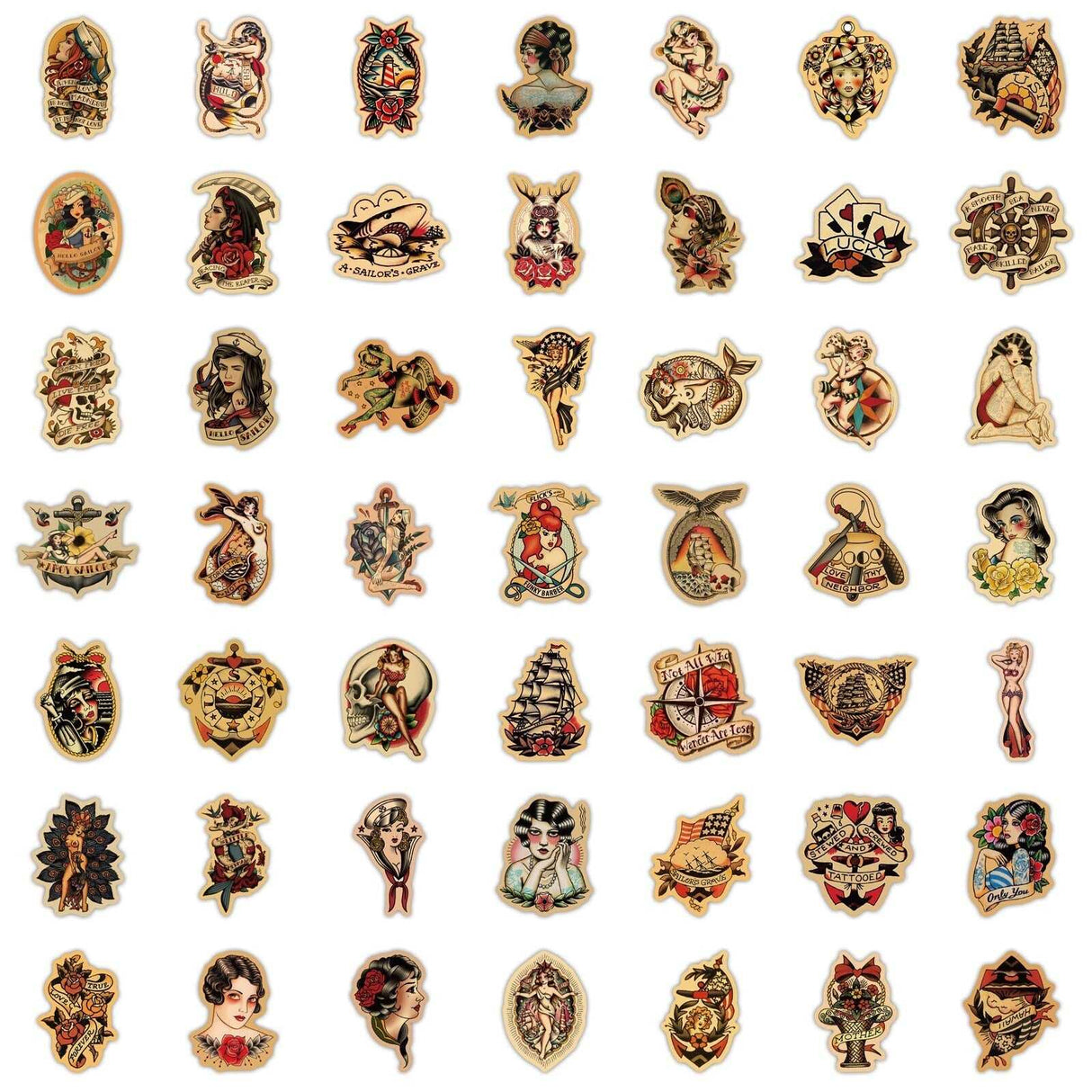 Old School Tattoo Stickers Pack - Traditional, Retro Designs-ChandeliersDecor