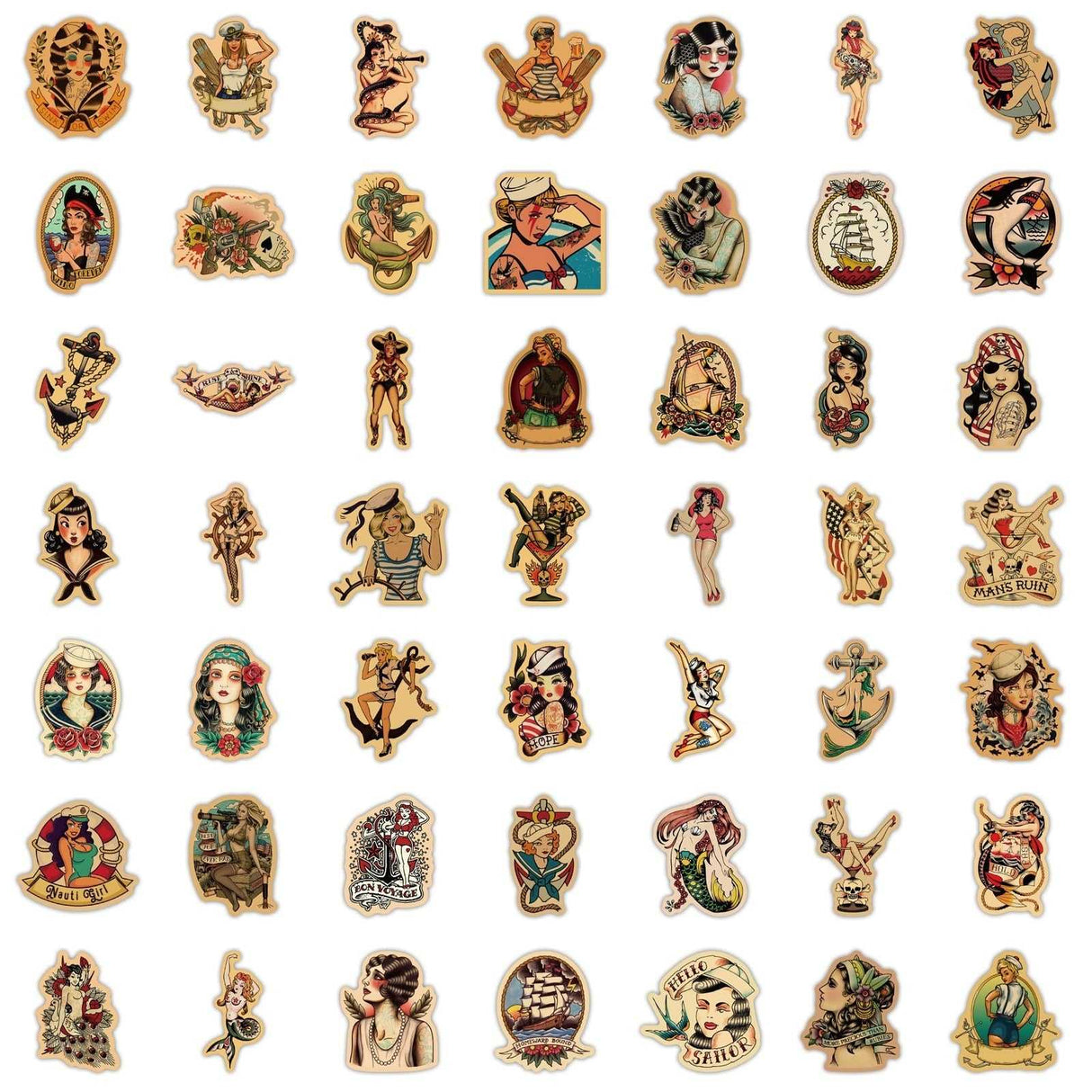 Old School Tattoo Stickers Pack - Traditional, Retro Designs-ChandeliersDecor