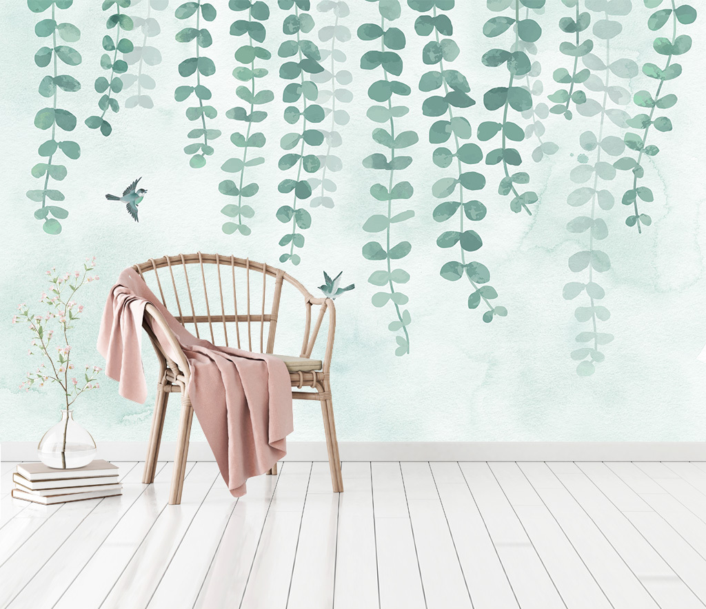 Olive Green Vine Wallpaper Mural: Transform Your Space-ChandeliersDecor