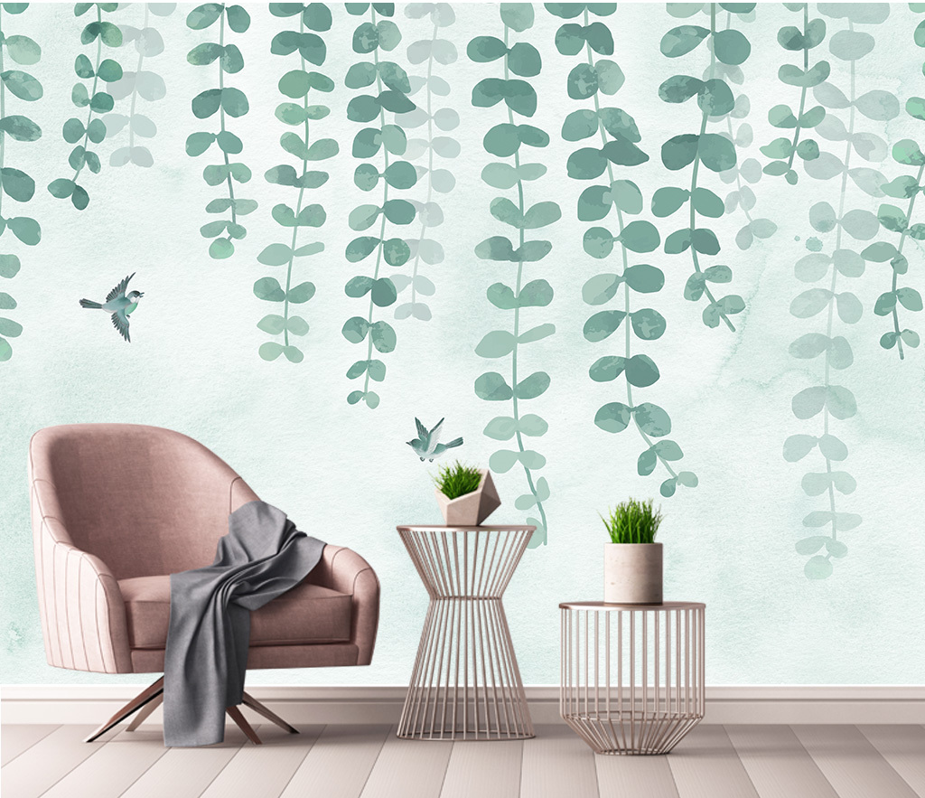 Olive Green Vine Wallpaper Mural: Transform Your Space-ChandeliersDecor