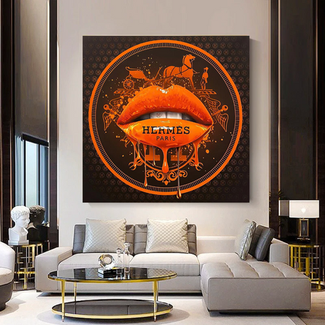 Orange Lips Canvas Wall Art