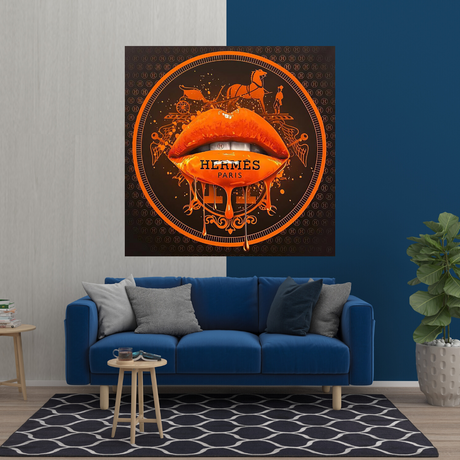 Orange Lips Canvas Wall Art-ChandeliersDecor