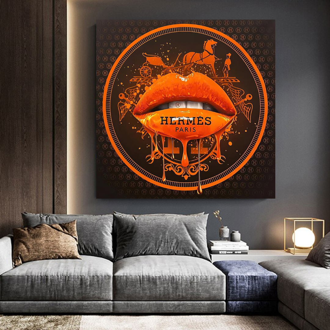 Orange Lips Canvas Wall Art-ChandeliersDecor