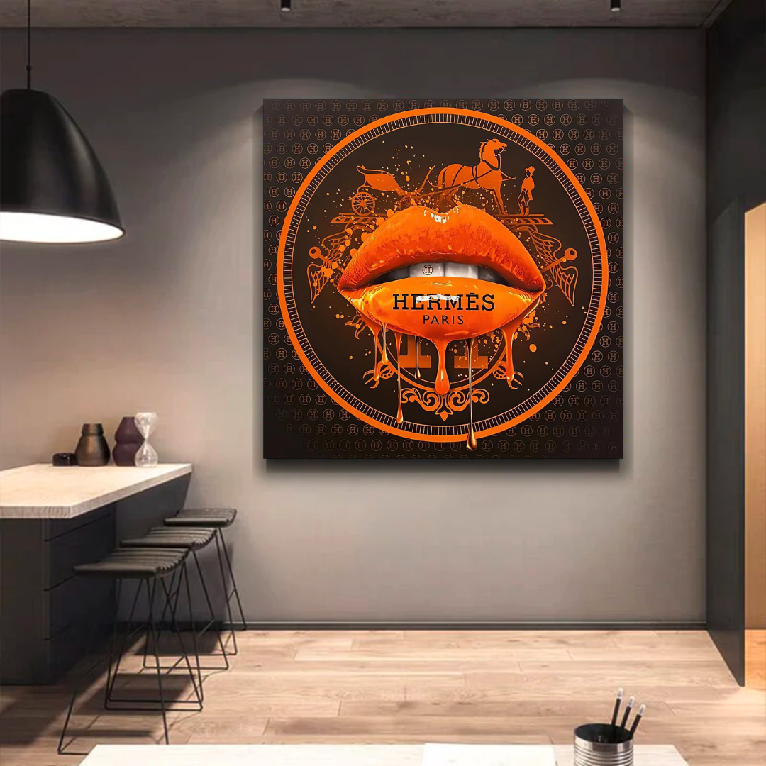 Orange Lips Canvas Wall Art-ChandeliersDecor