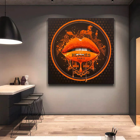 Orange Lips Canvas Wall Art-ChandeliersDecor