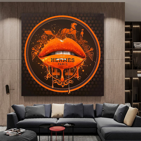 Orange Lips Canvas Wall Art-ChandeliersDecor