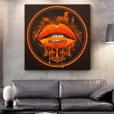 Orange Lips Canvas Wall Art-ChandeliersDecor