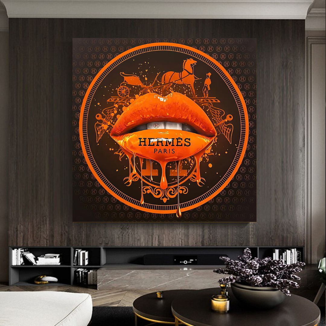 Orange Lips Canvas Wall Art-ChandeliersDecor