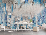 Pastel Blues Abstract Art Wallpaper Murals-ChandeliersDecor