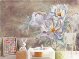 Pastel Flowers on Brush Wallpaper Mural-ChandeliersDecor.com