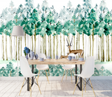 Pastel Greens: Forest Trees Wallpaper Murals-ChandeliersDecor