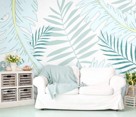 Pastel Leafs Theme: Tropical Wallpaper Mural-ChandeliersDecor