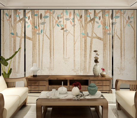 Pastel Leaves - Forest Woods Wallpaper Murals-ChandeliersDecor