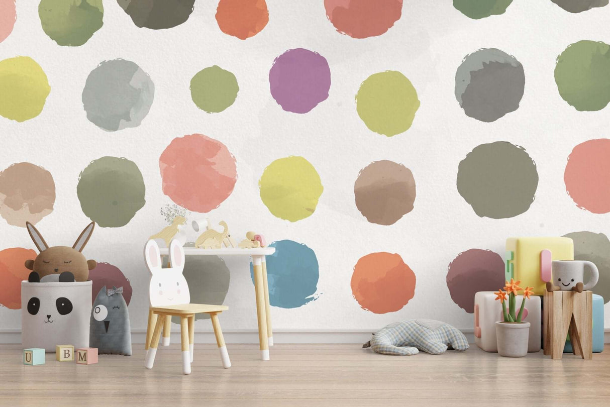 Pastel Polka Dots Kids Room Wallpaper Mural-ChandeliersDecor.com