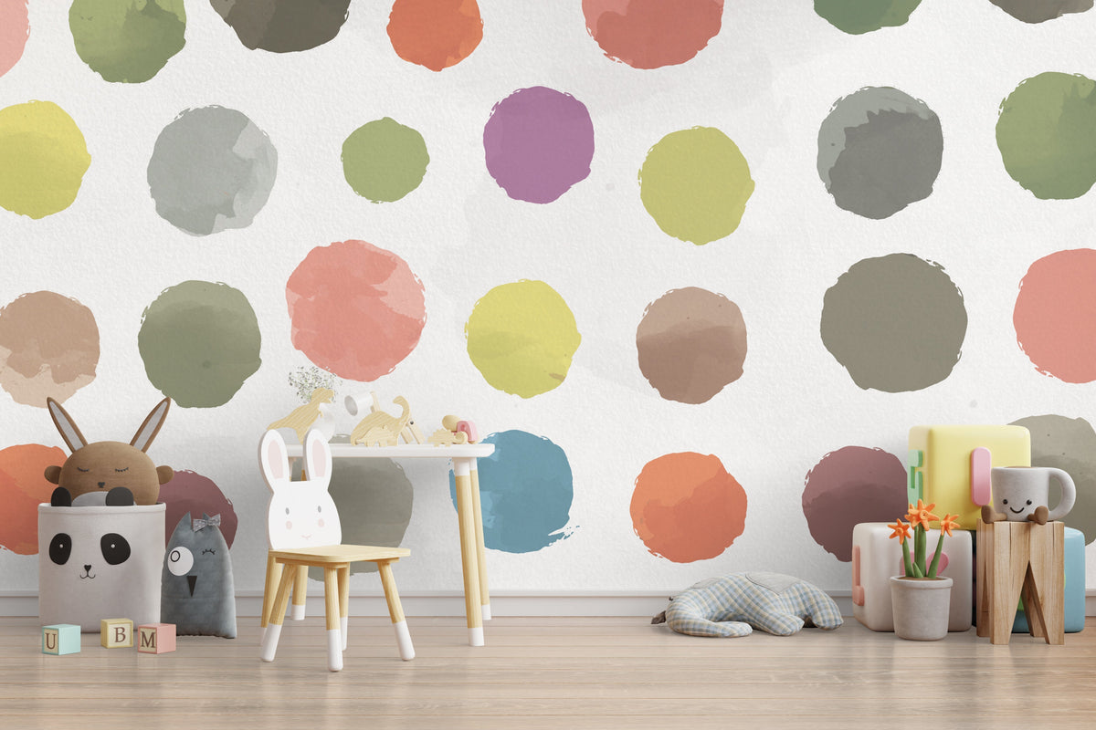 Pastel Polka Dots Kids Room Wallpaper Mural-ChandeliersDecor