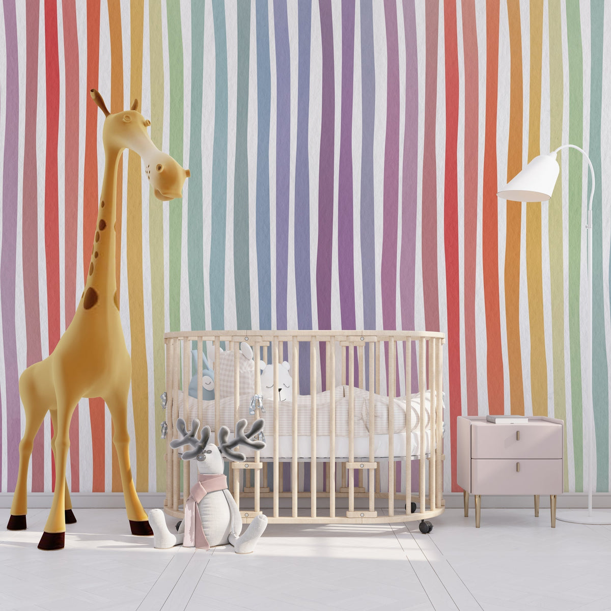 Pastel Rainbow Lines Kids Room Wallpaper Mural-ChandeliersDecor