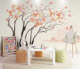 Pastel Tree Watercolour Wallpaper Murals-ChandeliersDecor