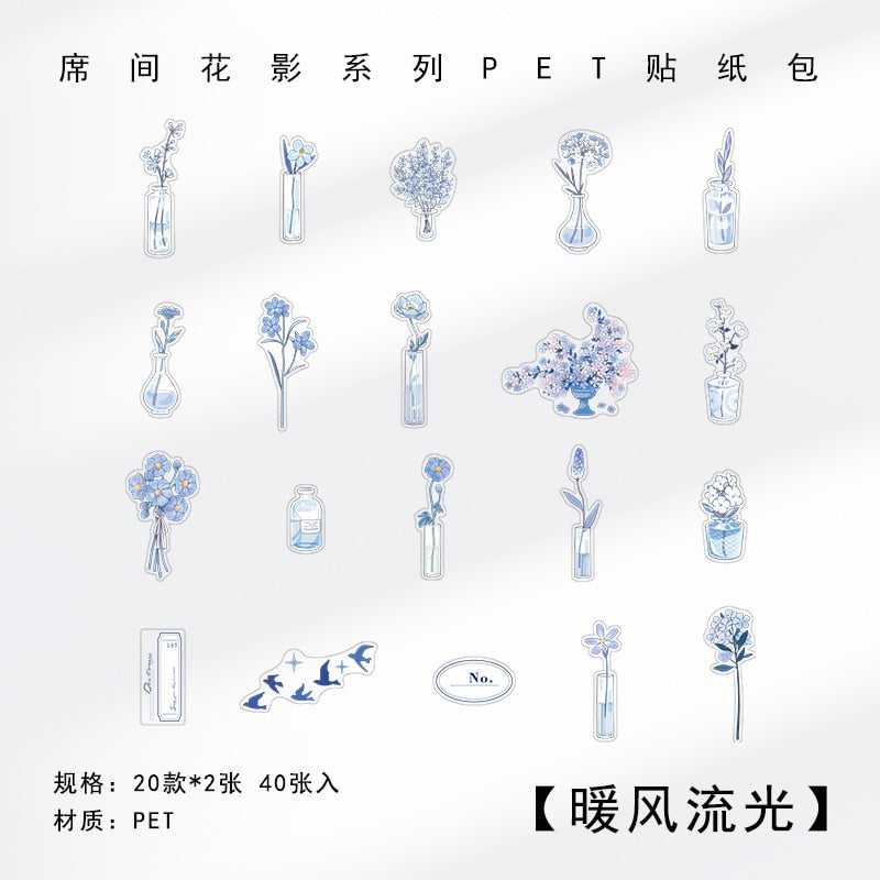 PET Waterproof Durable Pastel Colour Flower Decorative Stickers 40 Pieces-ChandeliersDecor