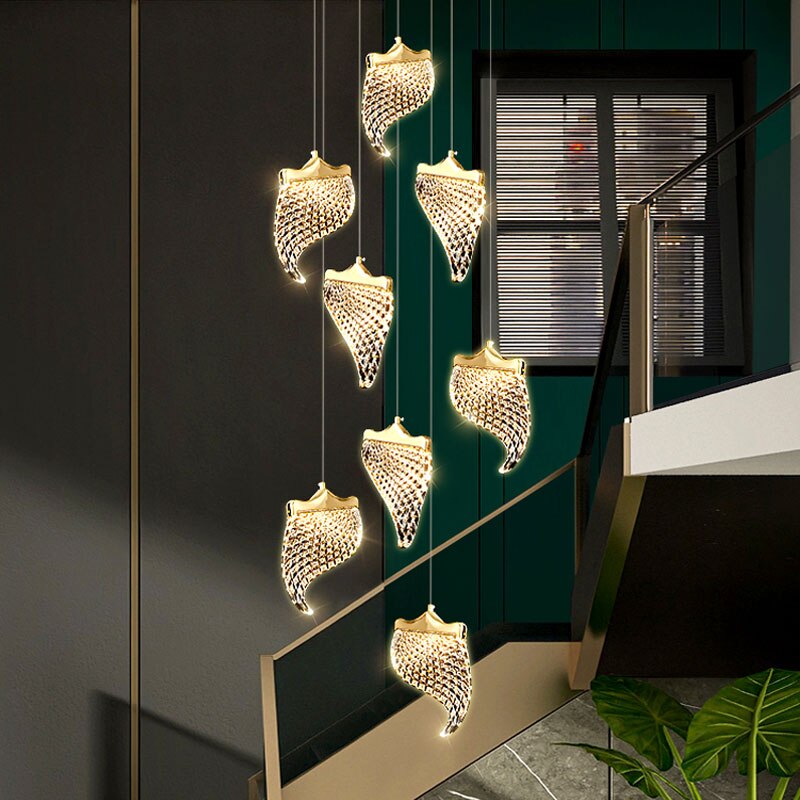 Petals Crystal Staircase Chandelier – Illuminate Your Space-ChandeliersDecor