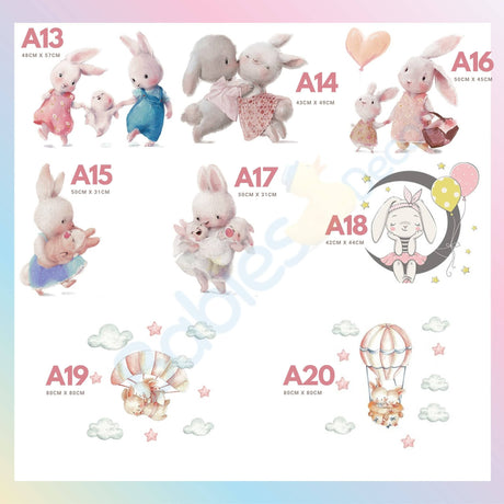 Peter Rabit Watercolour Bunny Wall Stickers | Baby Nursery Wall Decals for Kids Room | Home Decor Rabbit Stickers PVC