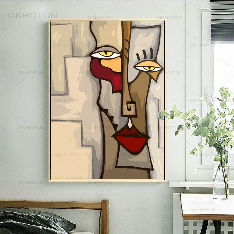 Picasso Abstract Figures Poster Blending In Face Canvas Wall Art-ChandeliersDecor