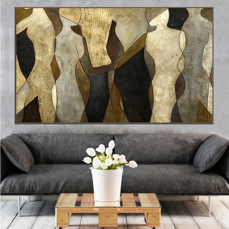 Picasso Wall Art Gold Leaf Texture Canvas Wall Art-ChandeliersDecor