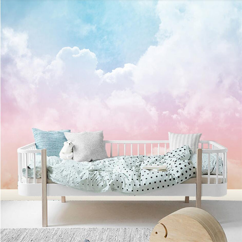 Pink and Blue Clouds Nursery Wallpaper-ChandeliersDecor