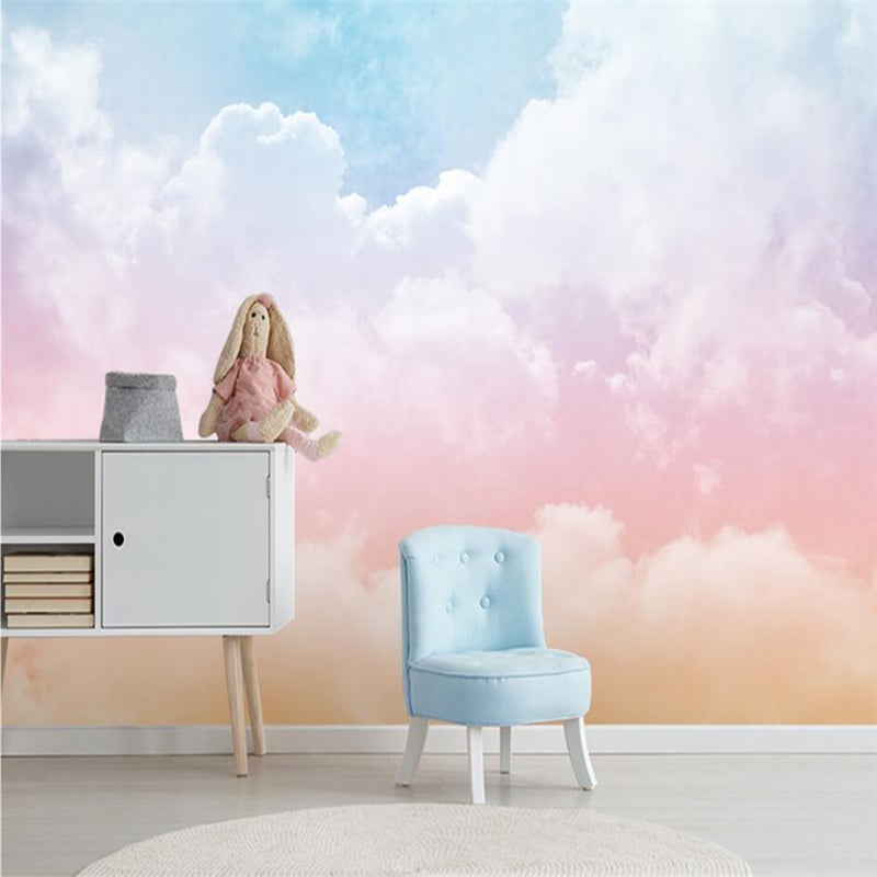 Pink and Blue Clouds Nursery Wallpaper-ChandeliersDecor