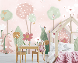 Pink and Green Shade Forest with Fairies Flying Nursery Wallpaper-ChandeliersDecor.com