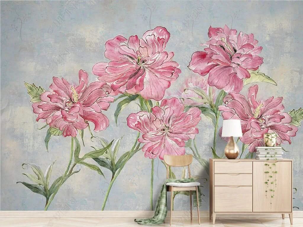 Pink Beauty Flowers Wallpaper Mural-ChandeliersDecor.com