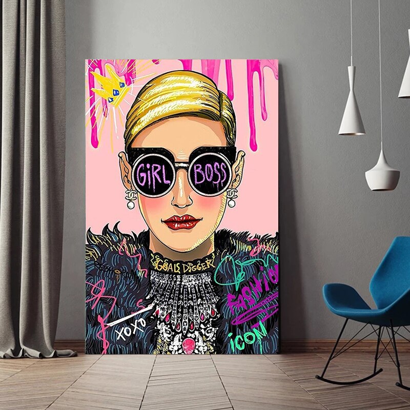 Pink Boss Girl Canvas Wall Art-ChandeliersDecor